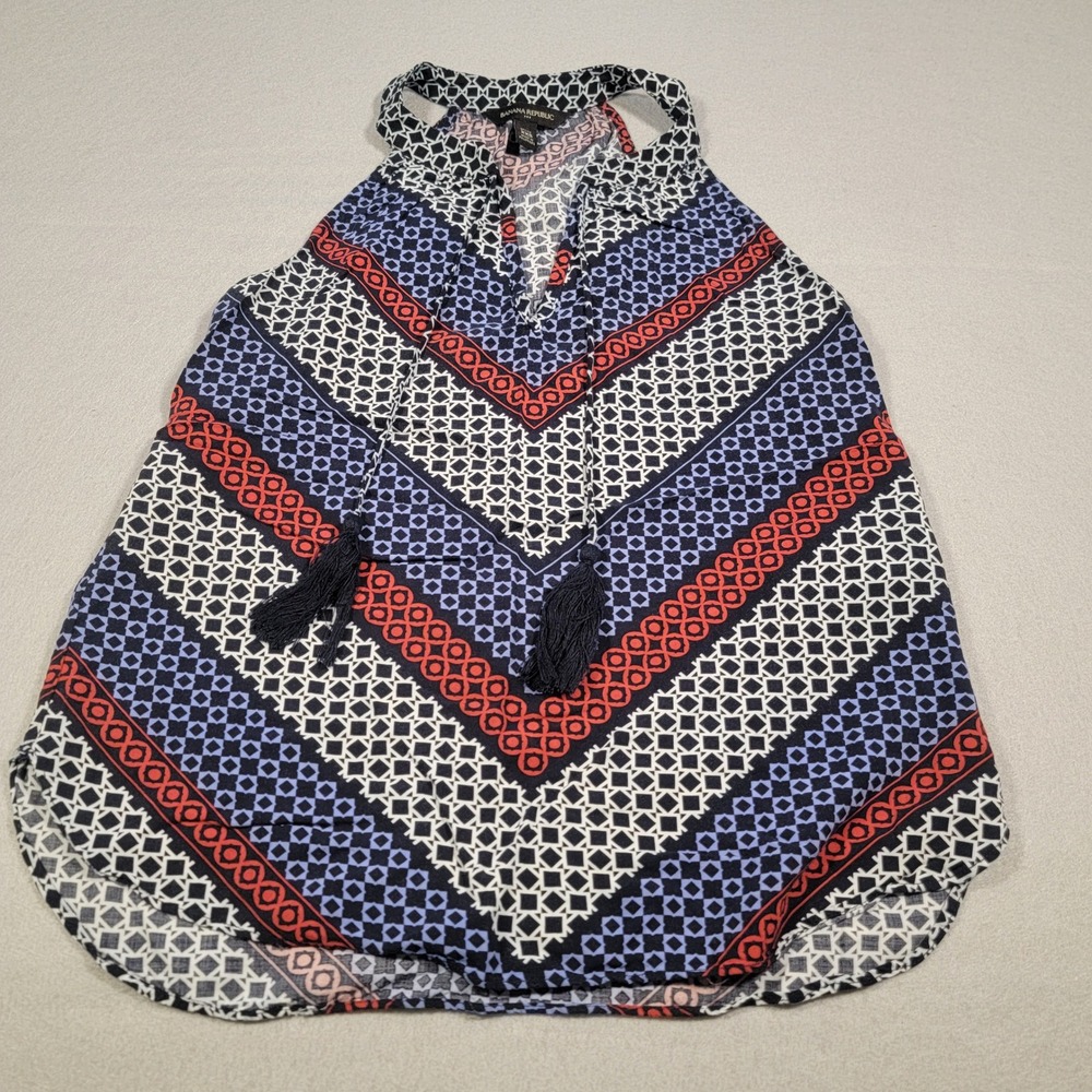 Banana Republic Boho‎ Sleeveless Tassel Top Geo Print Blouse Women's Petite XXS